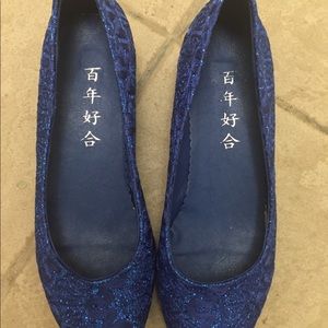 Shoes - Blue Floral Slip on Flats Shoes - Blue Floral Slip on Flats